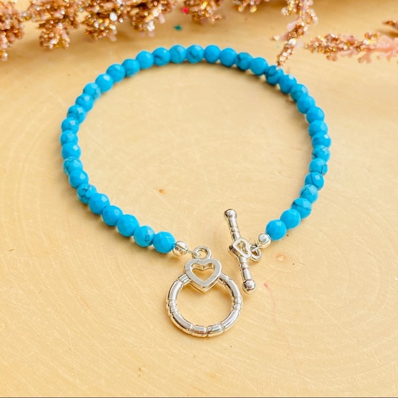 Turquoise Gemstone Silver Beaded Bracelet - Picture 5 of 9
